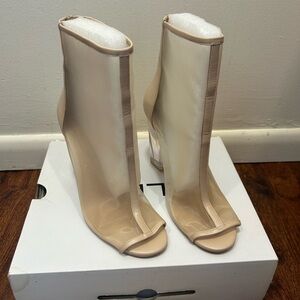 Elegant Cream Peep-Toe Ankle Boots